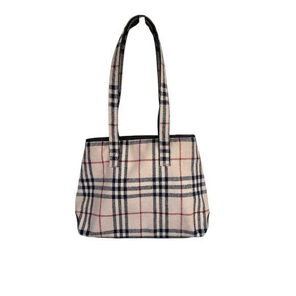 BURBERRY Vintage Wool Nova Check Handbag Tartan Plaid Shoulder Bag Tote EUC - Picture 1 of 7